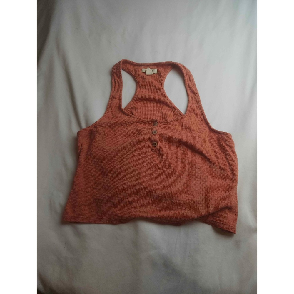 Madewell Terracotta Orange Henley Racerback Cropped Tank Top Womens Large